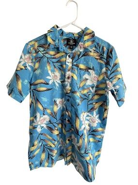 Volcom Kids Blue Tropical Floral Short Sleeve Button-Down Shirt